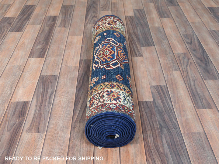 2'10" x 13'2" New Hand Knotted Blue Wool Runner Oriental Rug - MOA10282723