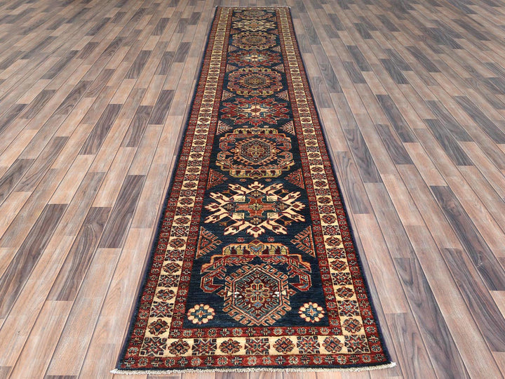 2'7" x 13'6" New Hand Knotted Blue Wool Runner Oriental Rug - MOA10282725