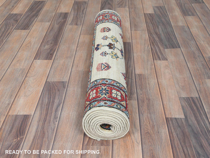 2'7" x 8'6" New Hand Knotted Ivory Wool Runner Oriental Rug - MOA10282733