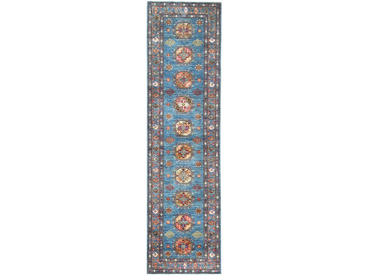 2'7" x 9'9" New Hand Knotted Blue Wool Runner Oriental Rug - MOA10282893