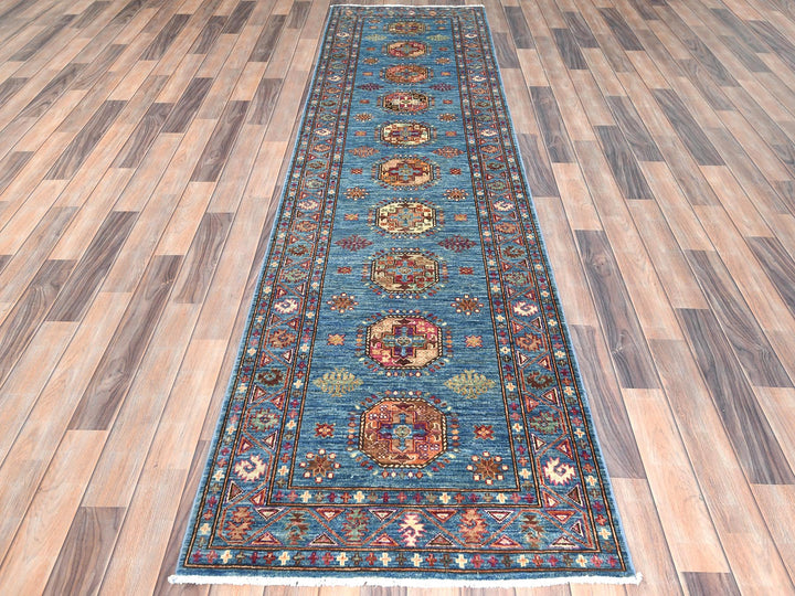 2'7" x 9'9" New Hand Knotted Blue Wool Runner Oriental Rug - MOA10282893