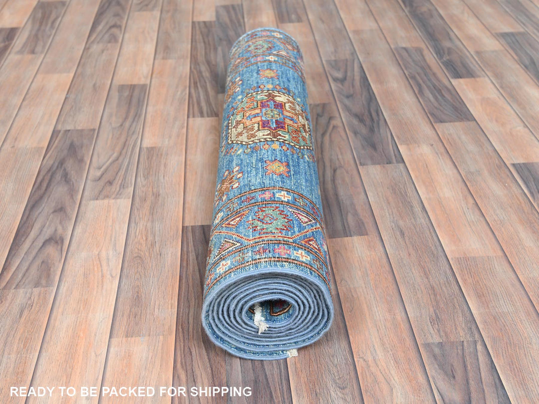 2'7" x 9'9" New Hand Knotted Blue Wool Runner Oriental Rug - MOA10282893