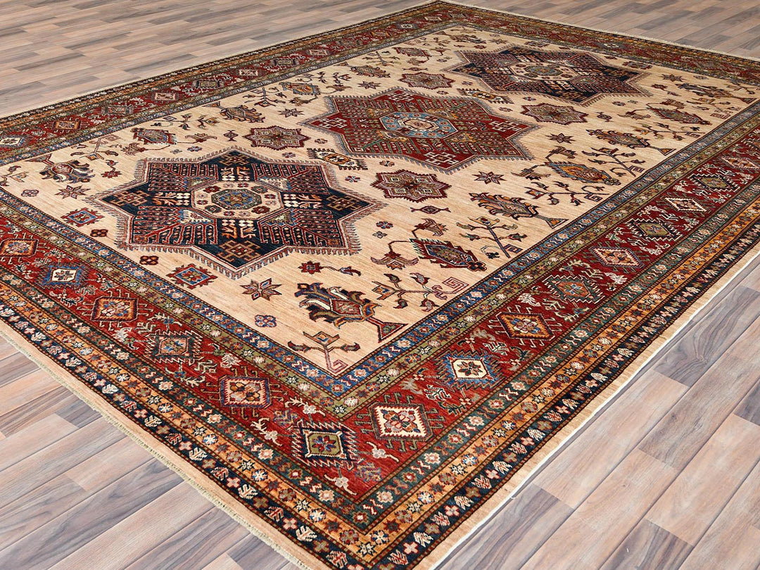 8'10" x 11'9" New Hand Knotted Ivory Wool Rectangle Oriental Rug - MOA10282899