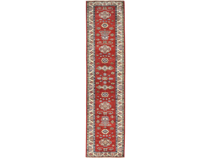2'10" x 11'7" New Hand Knotted Red Wool Runner Oriental Rug - MOA10282905