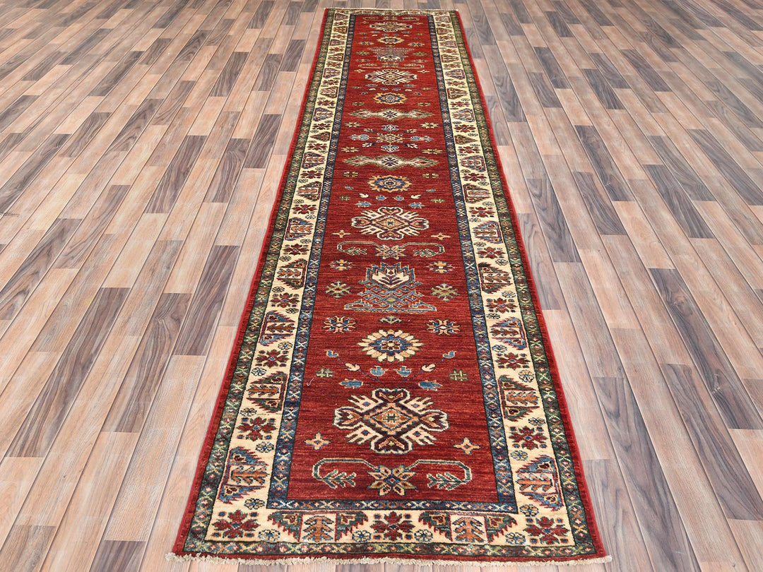 2'10" x 11'7" New Hand Knotted Red Wool Runner Oriental Rug - MOA10282905