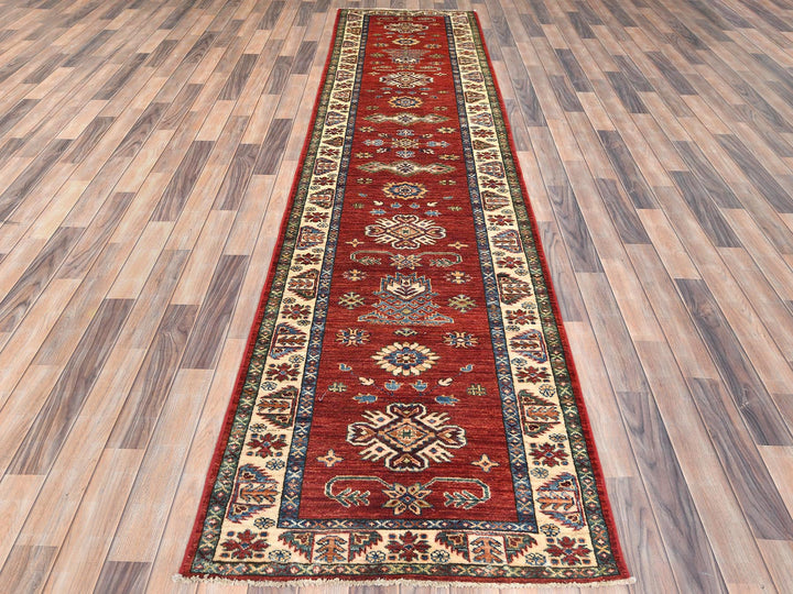 2'10" x 11'7" New Hand Knotted Red Wool Runner Oriental Rug - MOA10282905