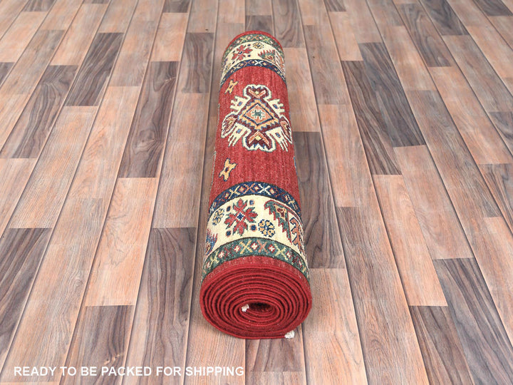 2'10" x 11'7" New Hand Knotted Red Wool Runner Oriental Rug - MOA10282905