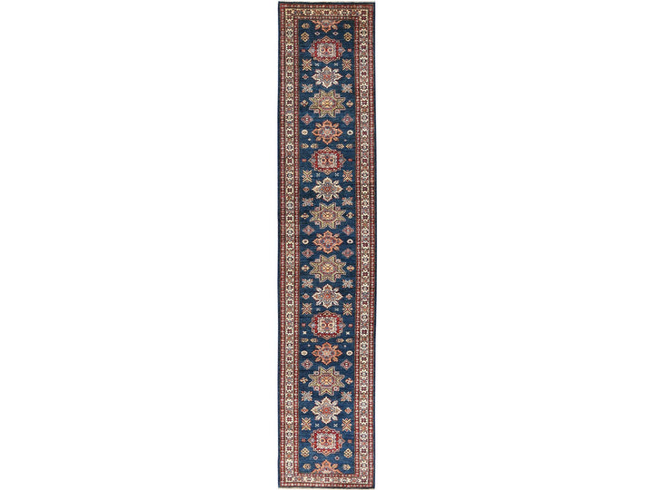 2'10" x 13'8" New Hand Knotted Blue Wool Runner Oriental Rug - MOA10282912