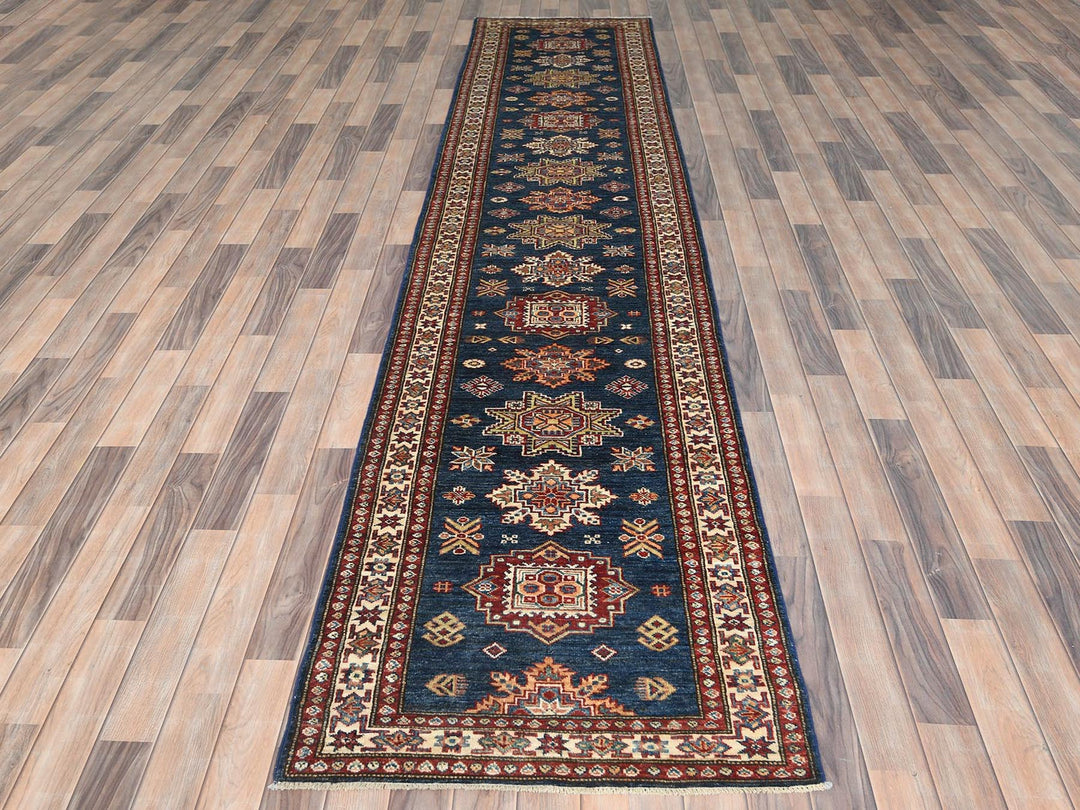 2'10" x 13'8" New Hand Knotted Blue Wool Runner Oriental Rug - MOA10282912