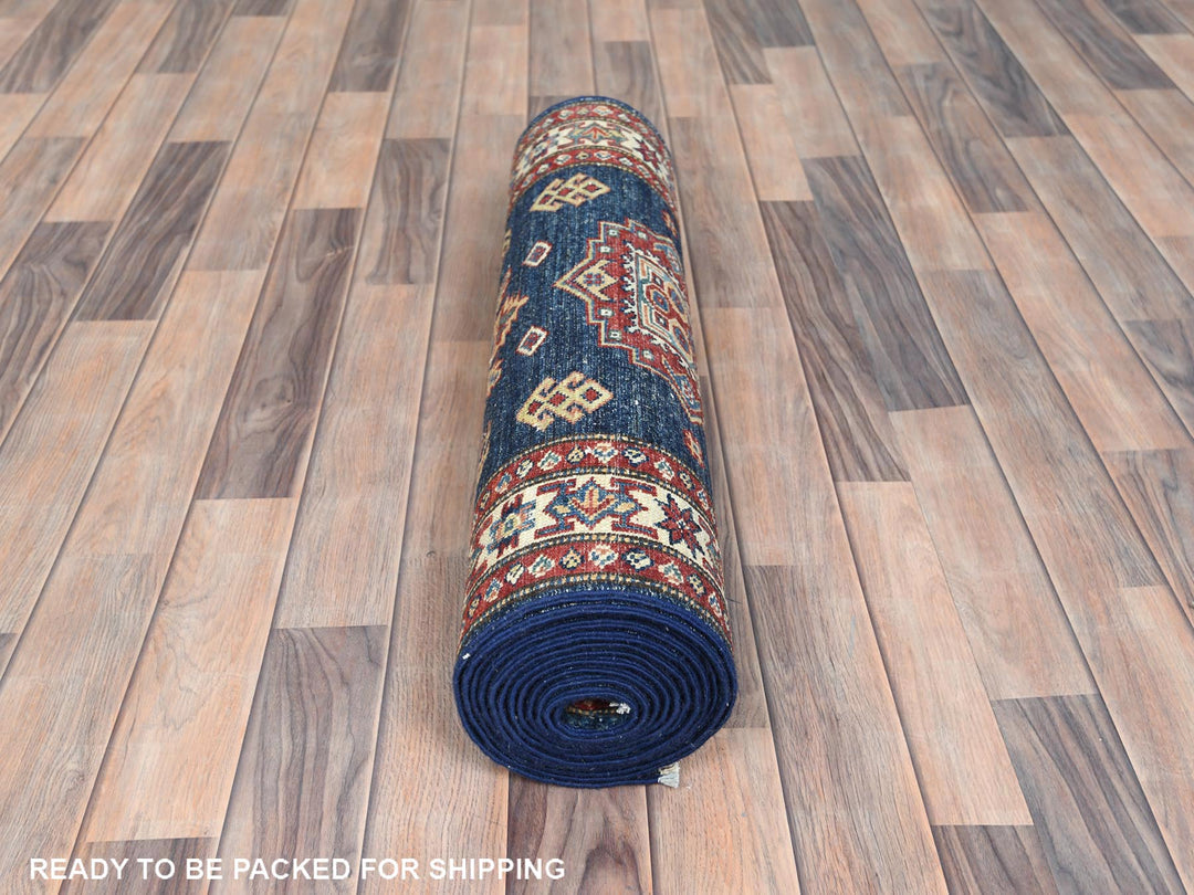 2'10" x 13'8" New Hand Knotted Blue Wool Runner Oriental Rug - MOA10282912