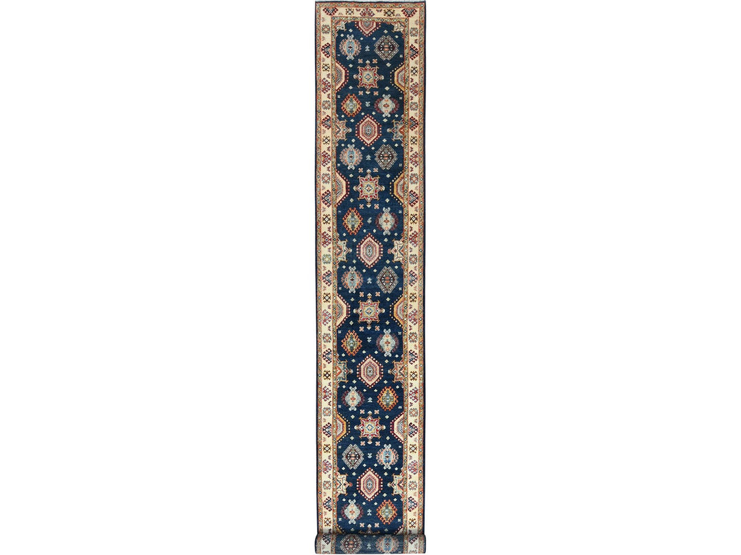 3'0" x 18'6" New Hand Knotted Blue Wool Runner Oriental Rug - MOA10282946