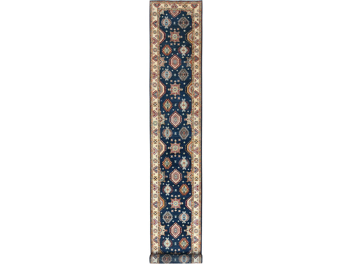 3'0" x 18'6" New Hand Knotted Blue Wool Runner Oriental Rug - MOA10282946