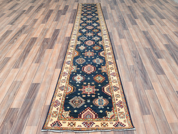 3'0" x 18'6" New Hand Knotted Blue Wool Runner Oriental Rug - MOA10282946