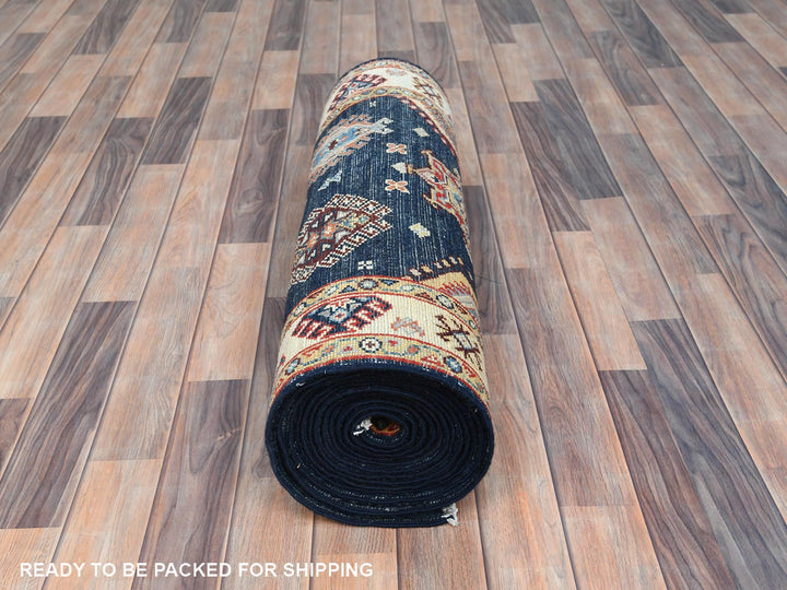 3'0" x 18'6" New Hand Knotted Blue Wool Runner Oriental Rug - MOA10282946