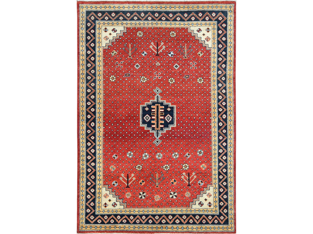 4'0" x 5'9" New Hand Knotted Red Wool Rectangle Oriental Rug - MOA10282949