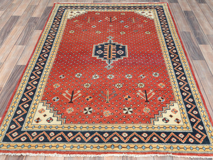 4'0" x 5'9" New Hand Knotted Red Wool Rectangle Oriental Rug - MOA10282949