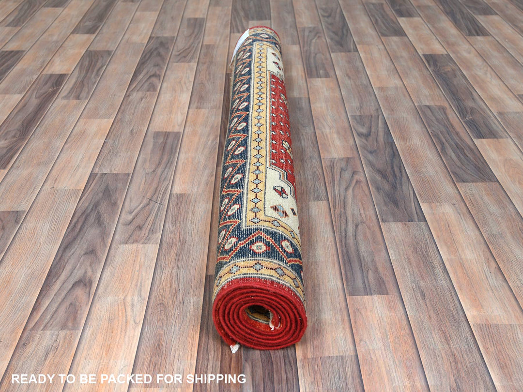 4'0" x 5'9" New Hand Knotted Red Wool Rectangle Oriental Rug - MOA10282949