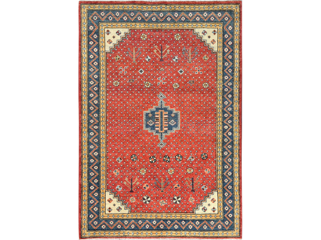 4'0" x 5'9" New Hand Knotted Red Wool Rectangle Oriental Rug - MOA10282950