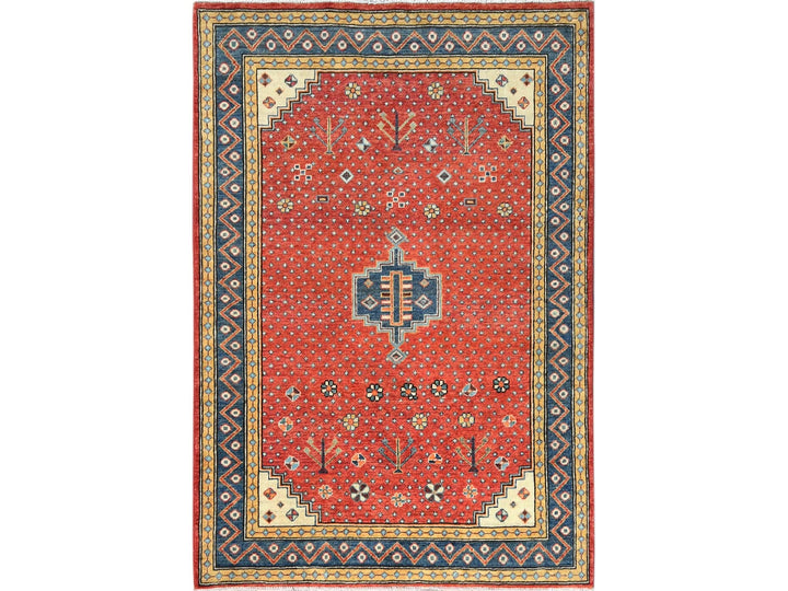 4'0" x 5'9" New Hand Knotted Red Wool Rectangle Oriental Rug - MOA10282950