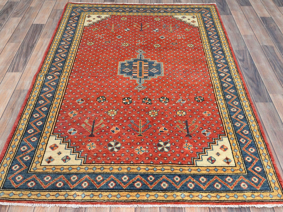 4'0" x 5'9" New Hand Knotted Red Wool Rectangle Oriental Rug - MOA10282950