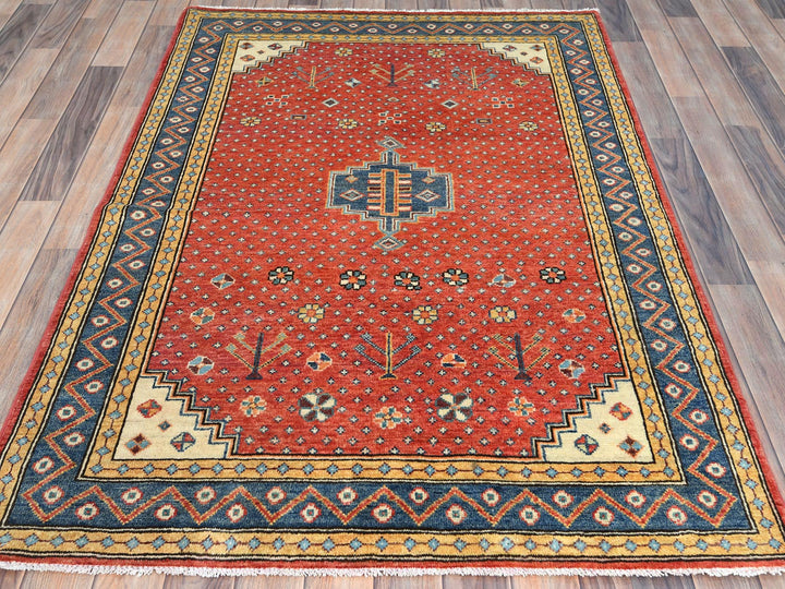 4'0" x 5'9" New Hand Knotted Red Wool Rectangle Oriental Rug - MOA10282950