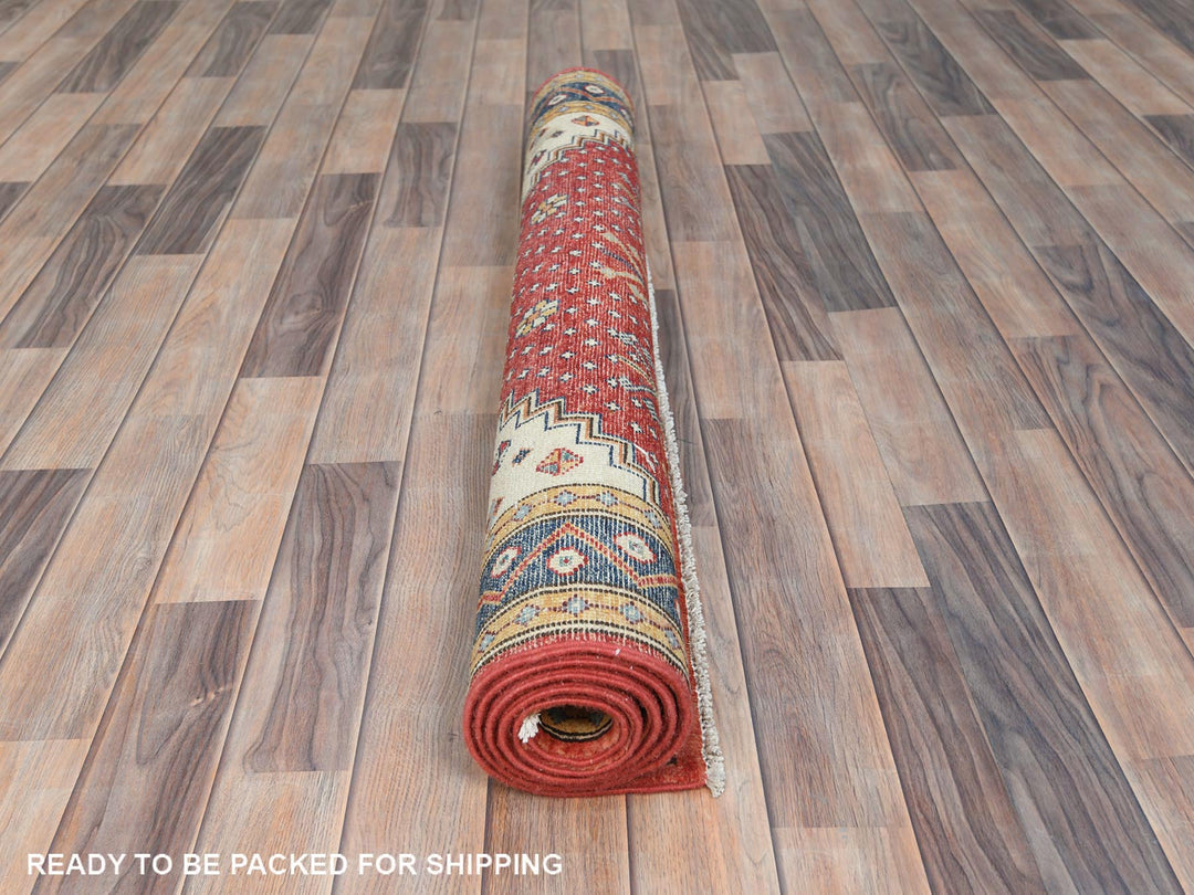 4'0" x 5'9" New Hand Knotted Red Wool Rectangle Oriental Rug - MOA10282950