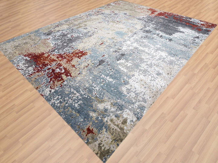 12'0" x 15'2" New Hand Knotted Blue Wool Rectangle Oriental Rug - MOA10283036