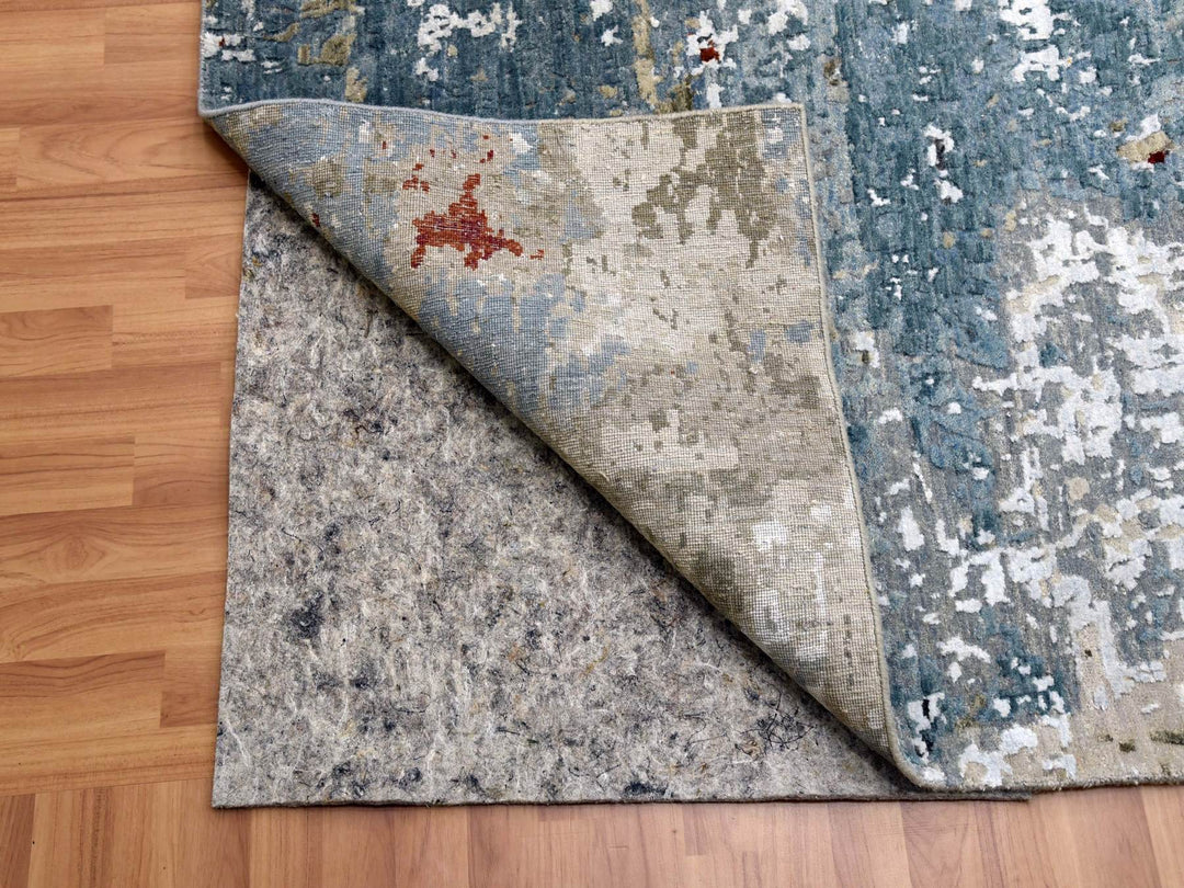 12'0" x 15'2" New Hand Knotted Blue Wool Rectangle Oriental Rug - MOA10283036