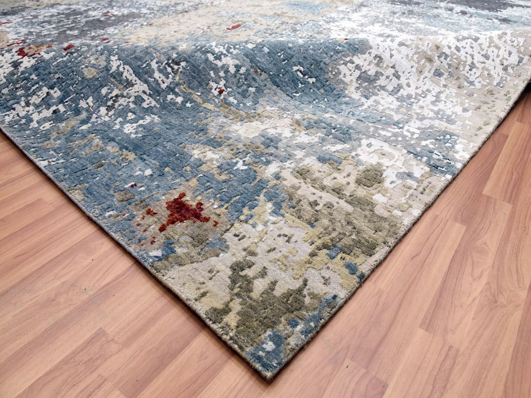 12'0" x 15'2" New Hand Knotted Blue Wool Rectangle Oriental Rug - MOA10283036