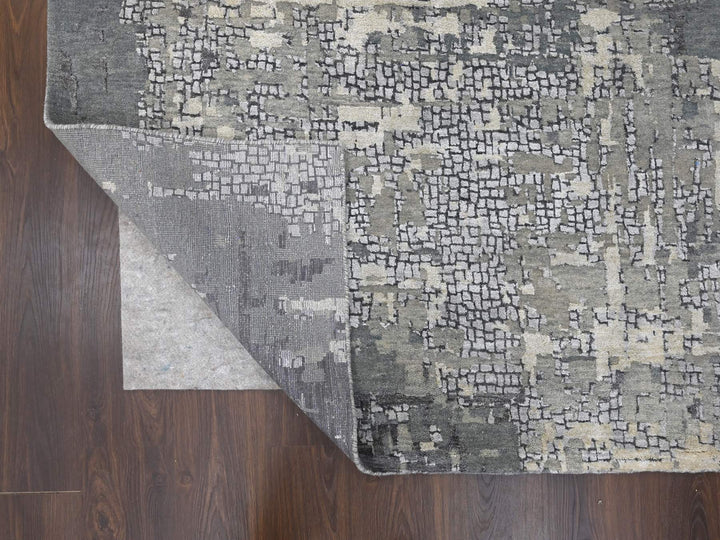 14'0" x 18'0" New Hand Knotted Grey Wool & Silk Rectangle Oriental Rug - MOA10284031