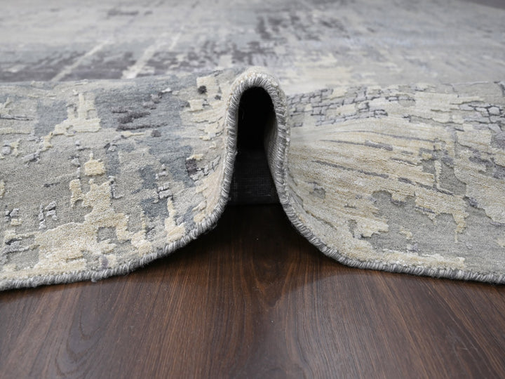 14'0" x 18'0" New Hand Knotted Grey Wool & Silk Rectangle Oriental Rug - MOA10284031