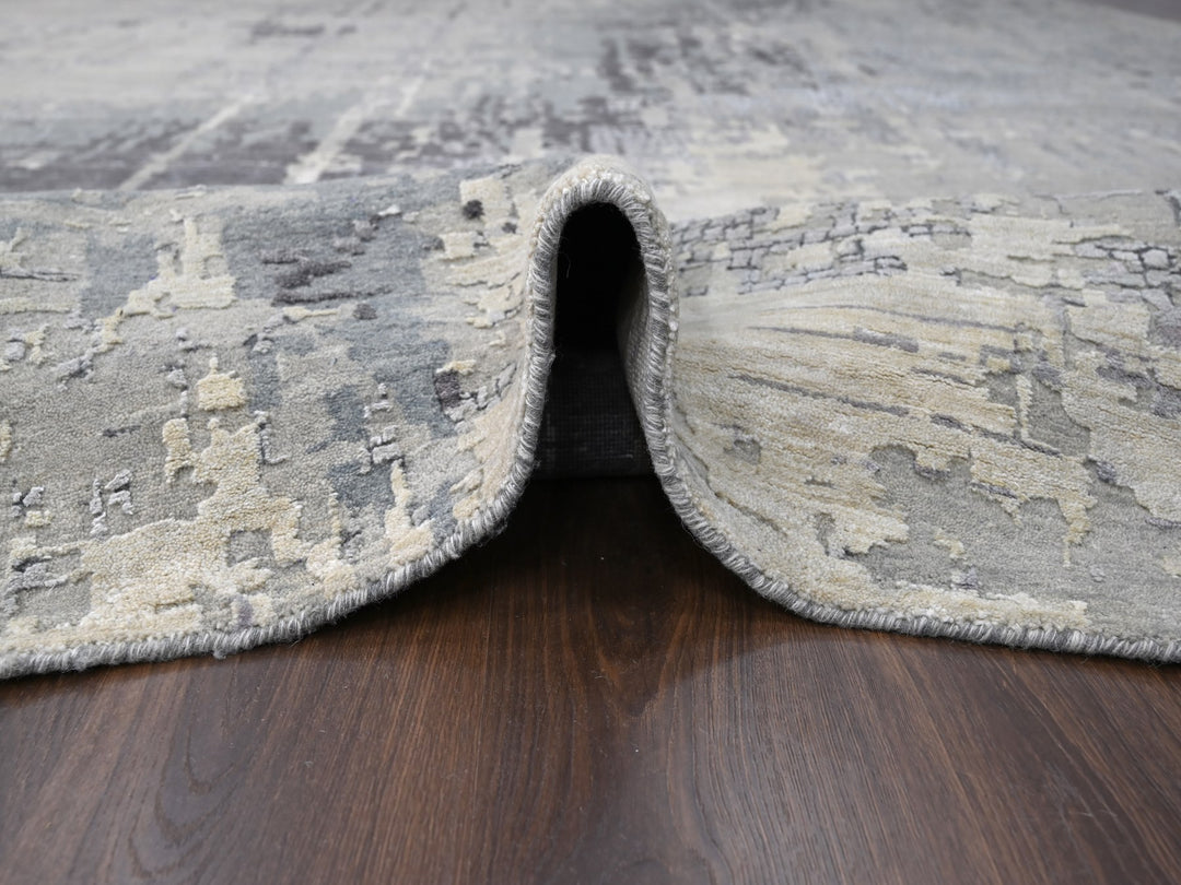 14'0" x 18'0" New Hand Knotted Grey Wool & Silk Rectangle Oriental Rug - MOA10284031