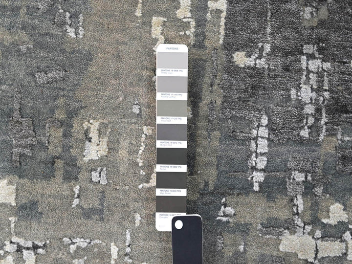 14'0" x 18'0" New Hand Knotted Grey Wool & Silk Rectangle Oriental Rug - MOA10284031