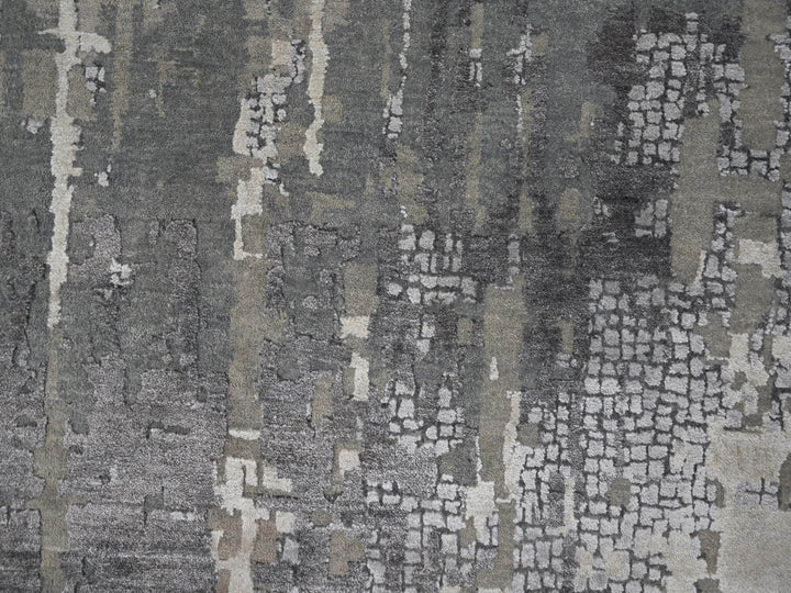 14'0" x 18'0" New Hand Knotted Grey Wool & Silk Rectangle Oriental Rug - MOA10284031