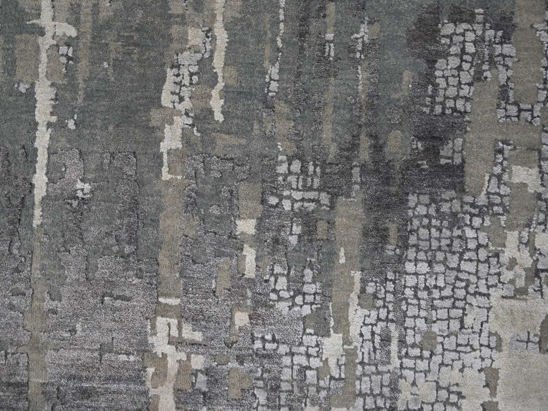 14'0" x 18'0" New Hand Knotted Grey Wool & Silk Rectangle Oriental Rug - MOA10284031