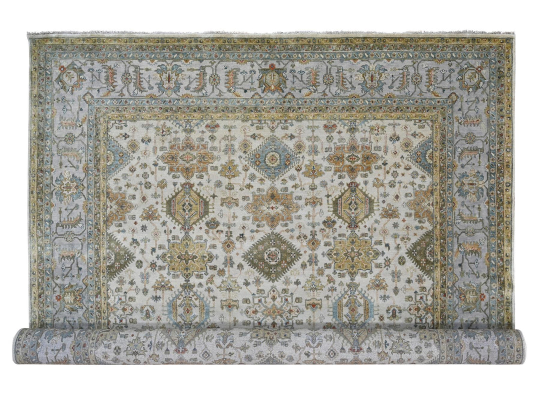 11'10" x 17'10" New Hand Knotted Ivory Wool Rectangle Oriental Rug - MOA10284117