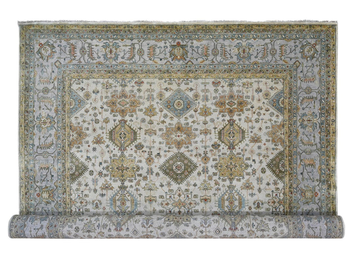 11'10" x 17'10" New Hand Knotted Ivory Wool Rectangle Oriental Rug - MOA10284117