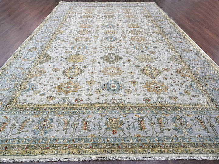 11'10" x 17'10" New Hand Knotted Ivory Wool Rectangle Oriental Rug - MOA10284117