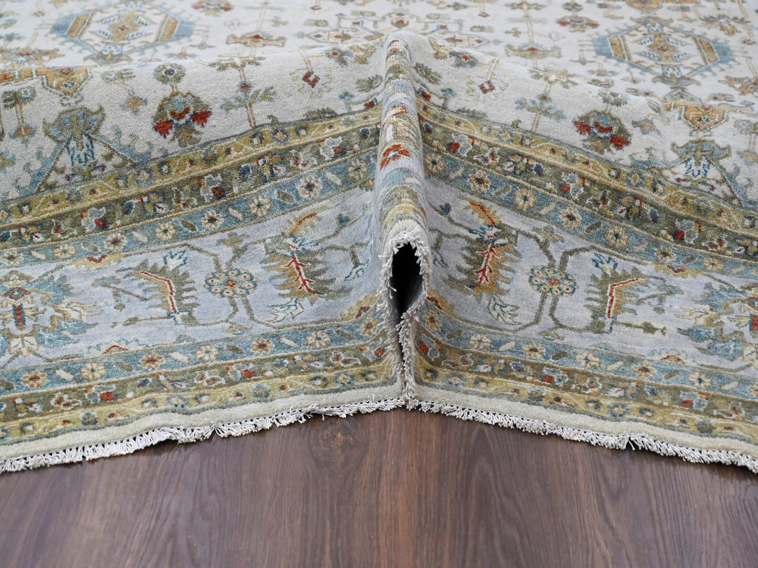 11'10" x 17'10" New Hand Knotted Ivory Wool Rectangle Oriental Rug - MOA10284117