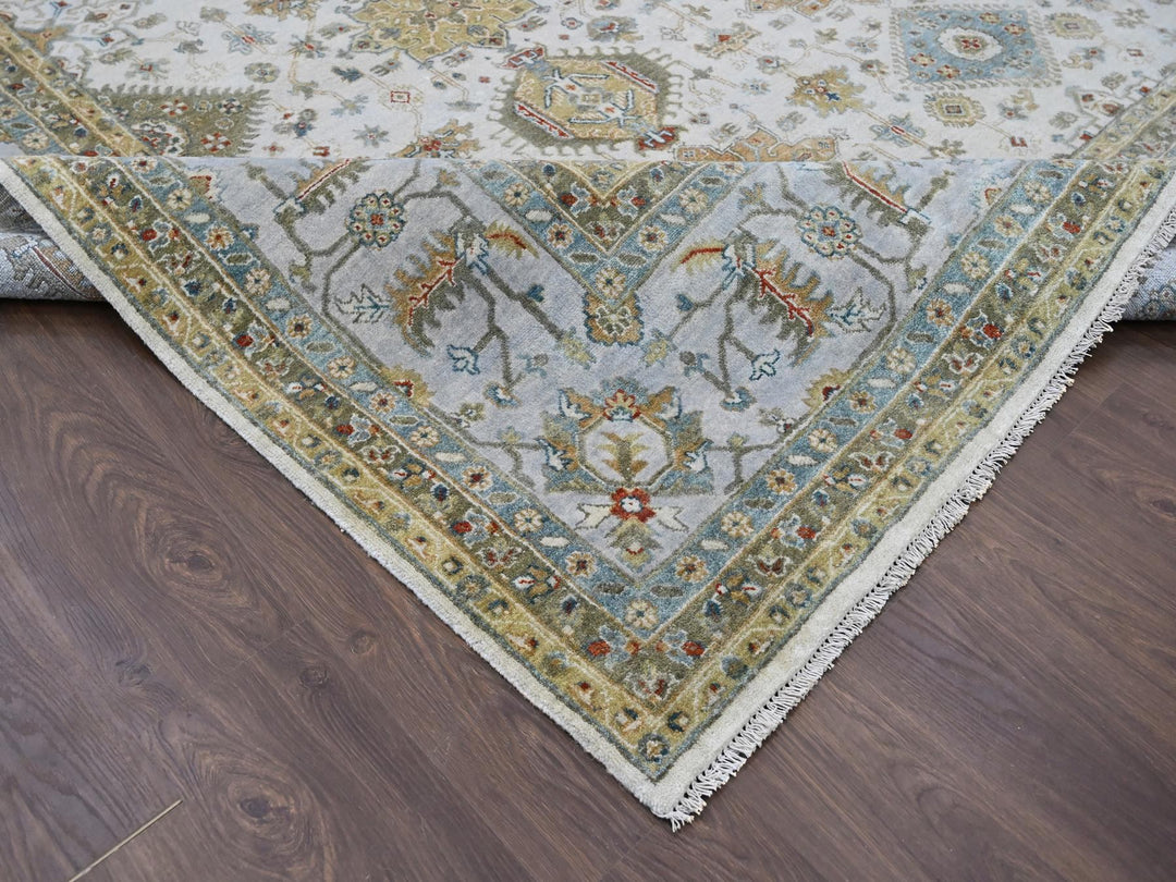 11'10" x 17'10" New Hand Knotted Ivory Wool Rectangle Oriental Rug - MOA10284117