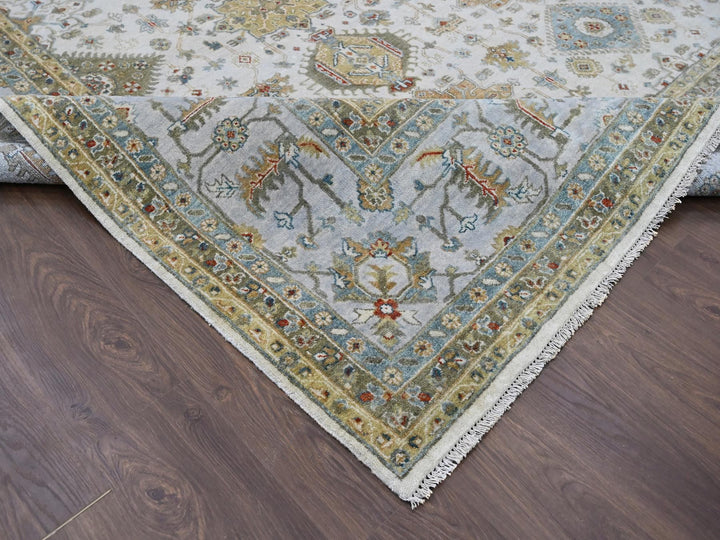 11'10" x 17'10" New Hand Knotted Ivory Wool Rectangle Oriental Rug - MOA10284117