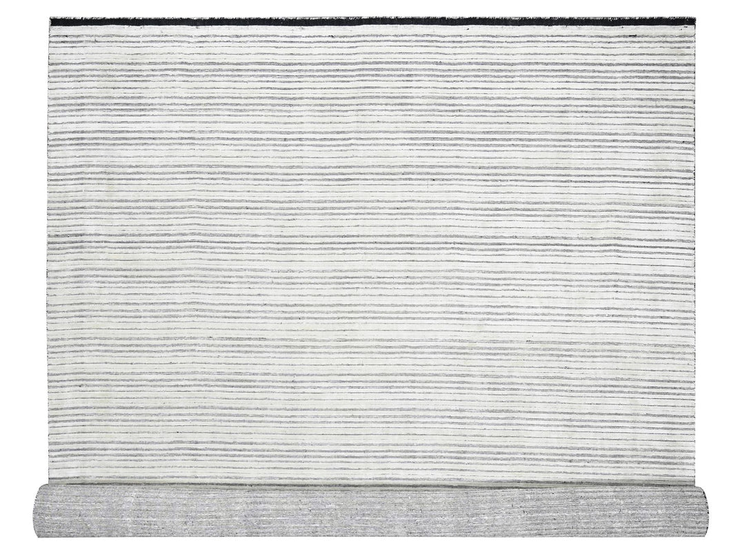 12'1" x 15'1" New Hand Loomed Ivory Wool & Silk Rectangle Oriental Rug - MOA10284168