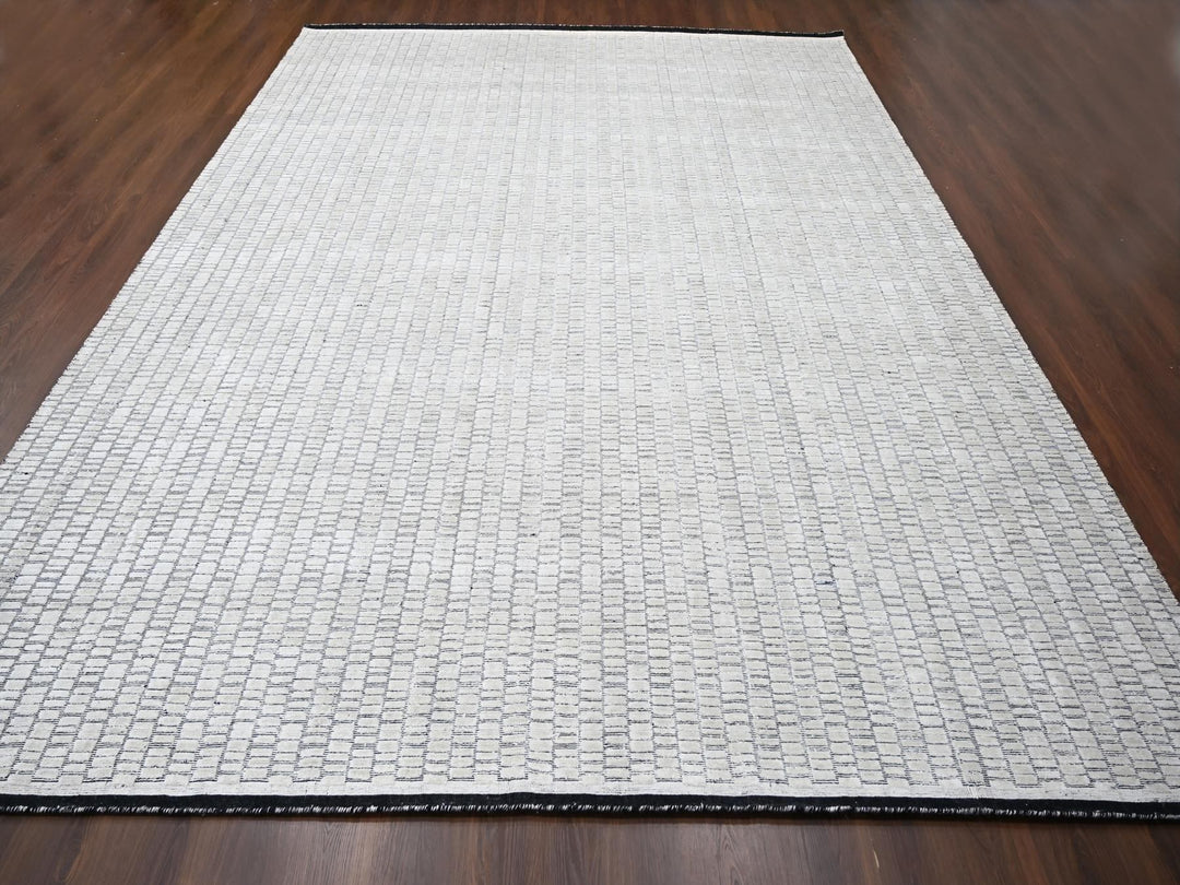 12'4" x 15'0" New Hand Loomed Ivory Wool & Silk Rectangle Oriental Rug - MOA10284170