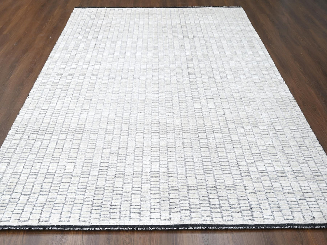 9'0" x 12'2" New Hand Loomed Ivory Wool & Silk Rectangle Oriental Rug - MOA10284225