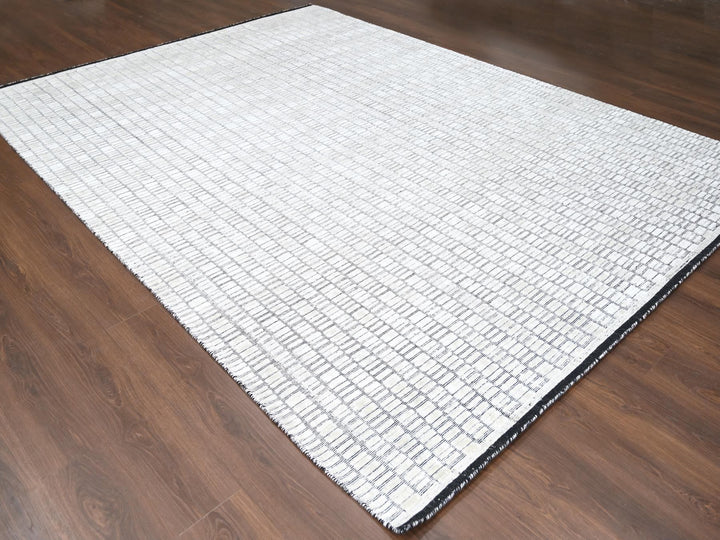 9'0" x 12'2" New Hand Loomed Ivory Wool & Silk Rectangle Oriental Rug - MOA10284225