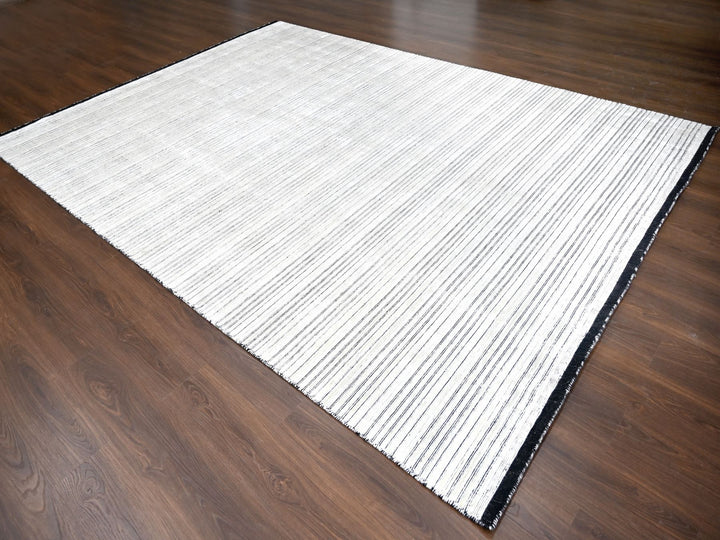 9'0" x 12'1" New Hand Loomed Ivory Wool & Silk Rectangle Oriental Rug - MOA10284279