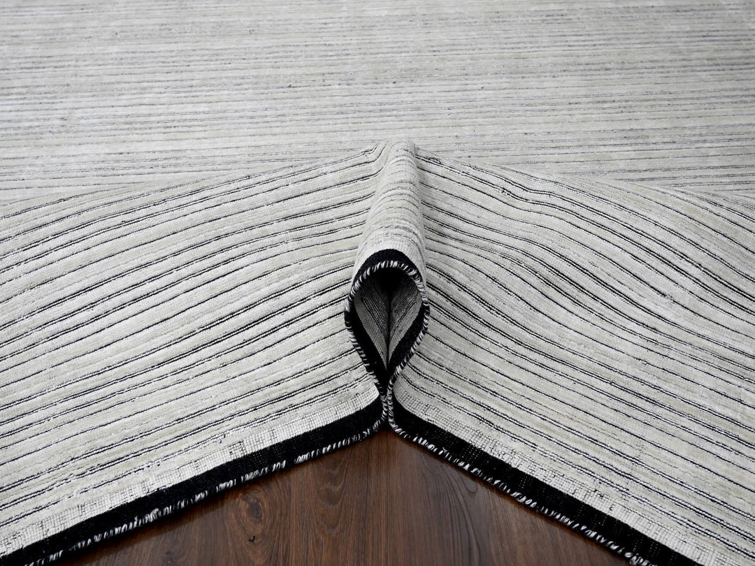 9'0" x 12'1" New Hand Loomed Ivory Wool & Silk Rectangle Oriental Rug - MOA10284279