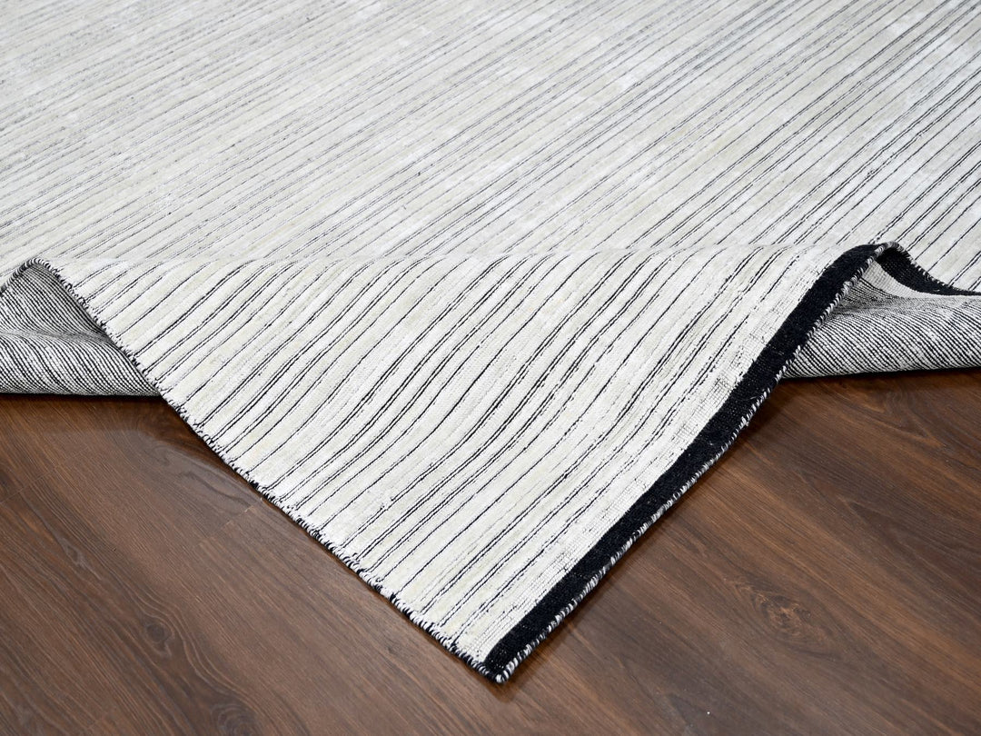 9'0" x 12'1" New Hand Loomed Ivory Wool & Silk Rectangle Oriental Rug - MOA10284279