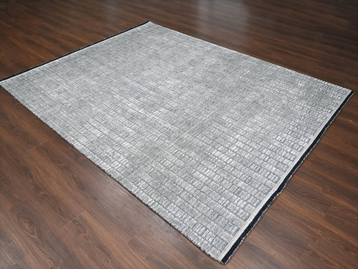 7'10" x 10'0" New Hand Loomed Grey Wool and Plant based Silk Rectangle Oriental Rug - MOA10284297