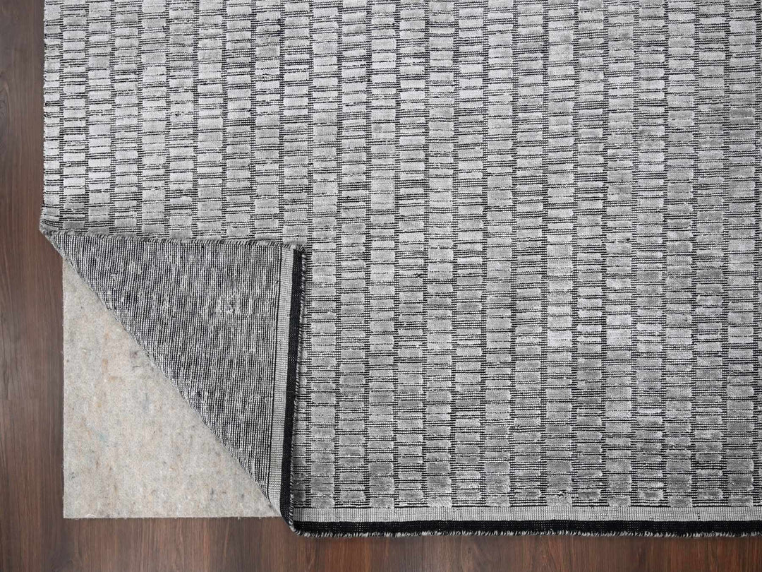 7'10" x 10'0" New Hand Loomed Grey Wool and Plant based Silk Rectangle Oriental Rug - MOA10284297